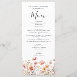 Perzik Wildflower Floral Wedding Flat Menu