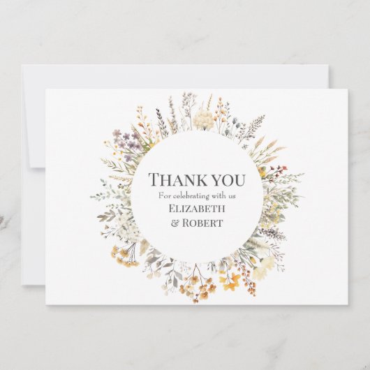 Perzik Wildflower Meadow Bruiloft Bedankkaart (Voorkant)