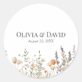Perzik Wildflower Meadow Bruiloft Ronde Sticker (Voorkant)
