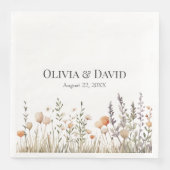 Perzik Wildflower Meadow Bruiloft Servetten (Voorkant)