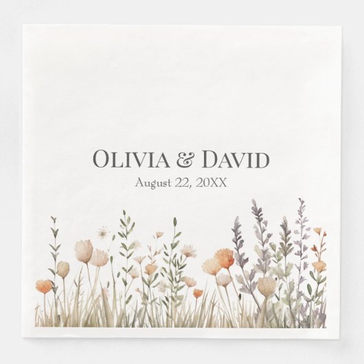 Perzik Wildflower Meadow Bruiloft Servetten (Voorkant)
