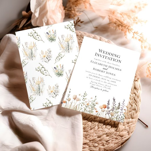 Perzik Wildflower Meadow Bruiloft Uitnodigen Kaart
