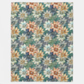 Perzik Wit Blauw Groen Bloemen Fleece Deken (Voorkant)