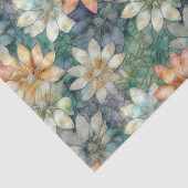 Perzik Wit Blauw Groen Bloemen Tissuepapier (Detail)