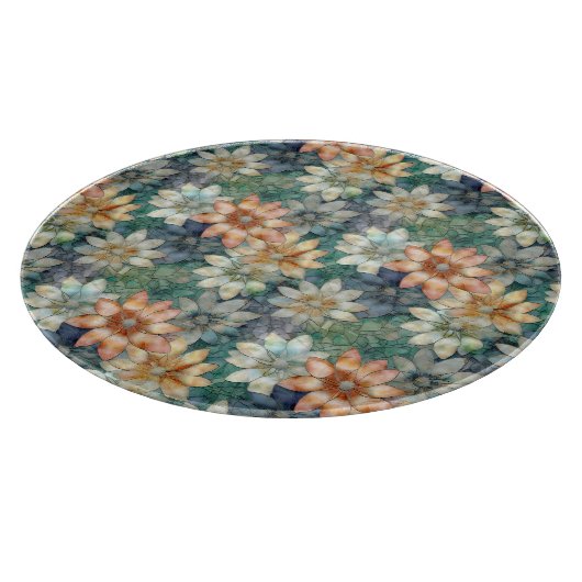 Perzik Wit Blauw Groen Bloemig Snijplank (Hoek)