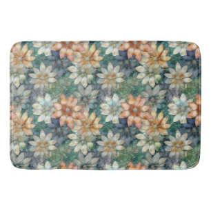 Perzik Wit Blauw Groen Bloemmotief Badmat