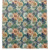 Perzik Wit Blauw Groen Bloemmotief Douchegordijn (Voorkant)