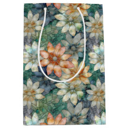 Perzik Wit Blauw Groen Bloemmotief Medium Cadeauzakje