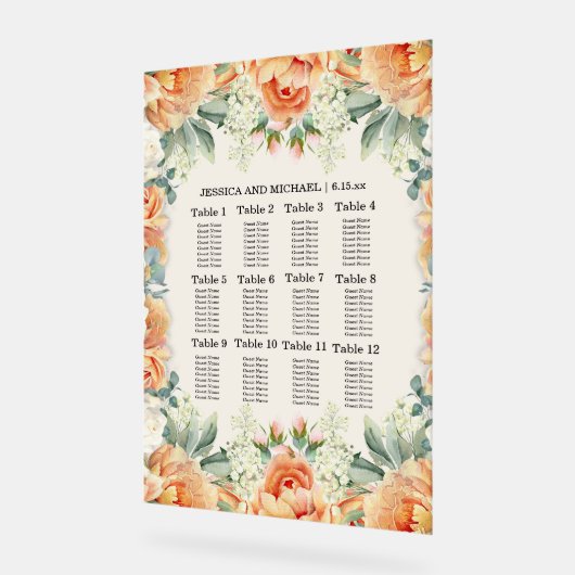 Perzik Wit Bloemen Greenery Trouwstoel Grafiek Acryl Bord (Hoek)