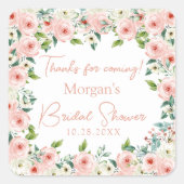 Perzik Wit Bloemen Vrijgezellenfeest Favor Vierkante Sticker (Voorkant)