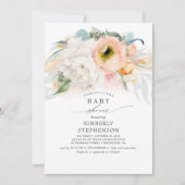 Perzik Wit en Roze Bloemen Boheems Baby shower Kaart (Voorkant)