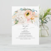 Perzik Wit en Roze Bloemen Boheems Baby shower Kaart (Staand voorkant)