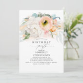 Perzik Wit en Roze Bloemen Bohemian Verjaardag Kaart (Staand voorkant)