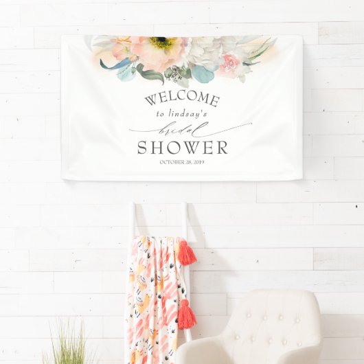 Perzik Wit en Roze Bloemen Vrijgezellenfeest Spandoek (Insitu)