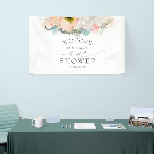 Perzik Wit en Roze Bloemen Vrijgezellenfeest Spandoek (Beurs)