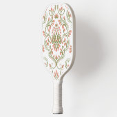 Perzik Wit en Sage Green Damask Bloemen Pickleball Paddle (Links)