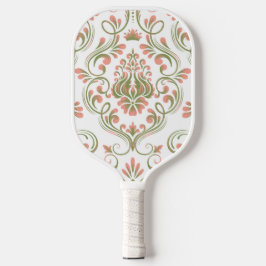 Perzik Wit en Sage Green Damask Bloemen Pickleball Paddle