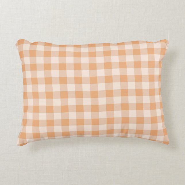 Perzik wit geruit gingham patroon accent kussen (Voorkant)