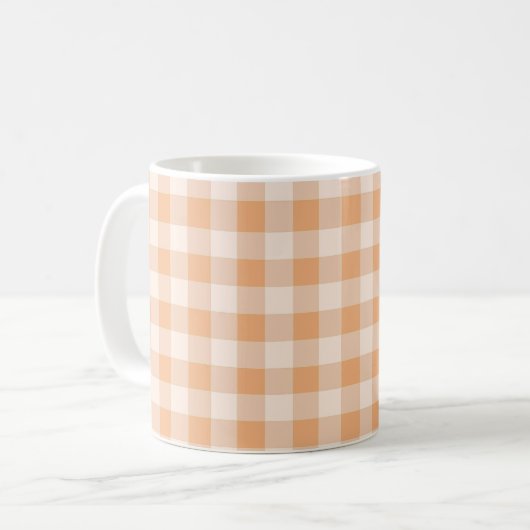 Perzik wit geruit gingham patroon koffiemok (Voorkant links)