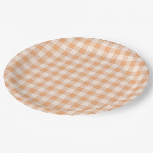 Perzik wit geruit gingham patroon papieren bordje (Gekanteld)