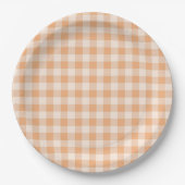 Perzik wit geruit gingham patroon papieren bordje (Voorkant)