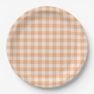 Perzik wit geruit gingham patroon papieren bordje