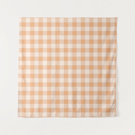 Perzik wit geruit gingham patroon wandkleed (Voorkant (horizontaal))