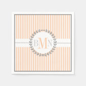 Perzik, wit gestreept patroon bruiloft servetten (Voorkant)