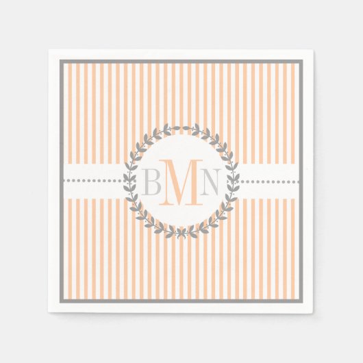 Perzik, wit gestreept patroon bruiloft servetten (Voorkant)