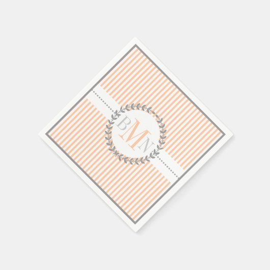 Perzik, wit gestreept patroon bruiloft servetten (Hoek)