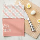 Perzik Wit Grijs Bloemen & Diagonaal Plaid Theedoek (Quarter Fold)