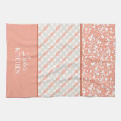 Perzik Wit Grijs Bloemen & Diagonaal Plaid Theedoek (Horizontaal)