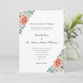 Perzik wit groen bloemen elegante formele bruiloft kaart (Staand voorkant)