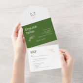 Perzik Wit + Groen Eenvoudige Moderne Bruiloft All In One Uitnodiging (Afscheurbaar)