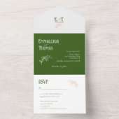 Perzik Wit + Groen Eenvoudige Moderne Bruiloft All In One Uitnodiging (Binnen)