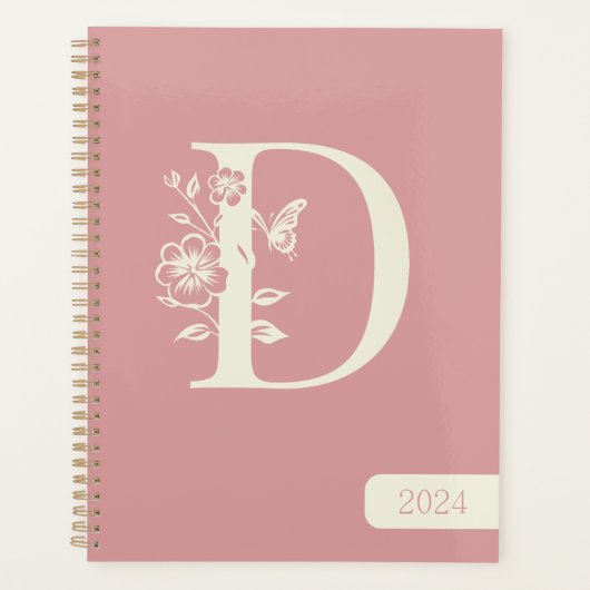 Perzik Wit monogram initialen naam minimalist 2024 Planner (Voorkant)