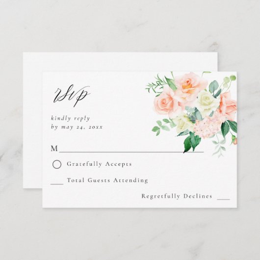 Perzik & witte bloem geen maaltijd RSVP V3 (Voorkant / Achterkant)