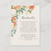 Perzik Witte Bloemen Eucalyptus Bruiloft Details Informatiekaartje (Voorkant)