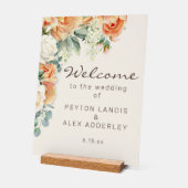 Perzik witte bloemen eucalyptus bruiloft welkom acryl bord (Hoek)