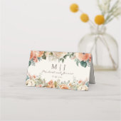 Perzik Witte Bloemen Eucalyptus Monogram Huwelijk Plaatskaartje (Achterkant)