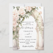 Perzik witte bloemen rozen boogbruiloft kaart (Voorkant)