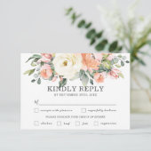 Perzik Witte Bloemen Trouwmaaltijd Keuze RSVP Kaar (Staand voorkant)