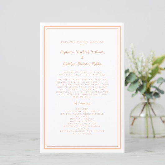 Perzik Witte Bruiloft Script Modern Ceremonie Prog (Staand voorkant)