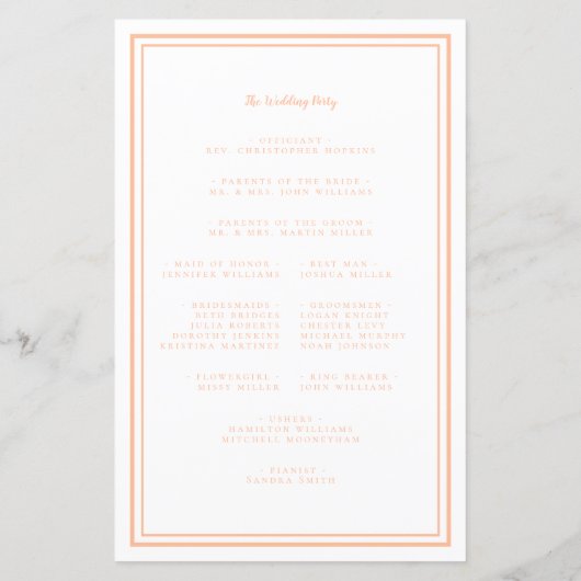 Perzik Witte Bruiloft Script Modern Ceremonie Prog (Achterkant)