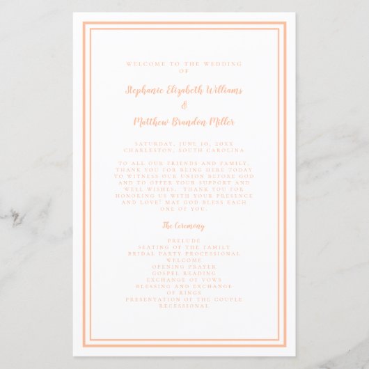 Perzik Witte Bruiloft Script Modern Ceremonie Prog (Voorkant)