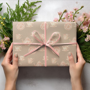 Perzik Witte Chinoiserie Theepotten Kopjes Borden Cadeaupapier