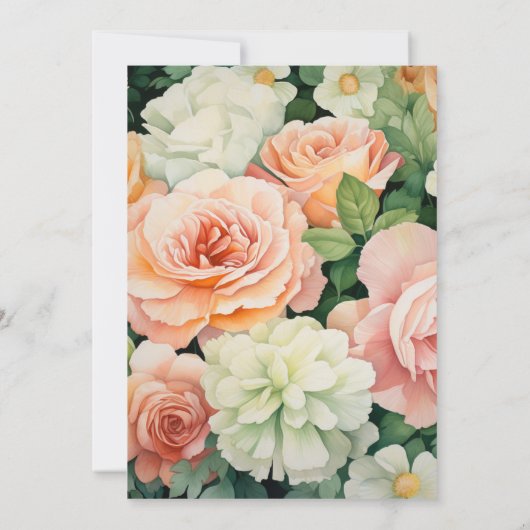 Perzik, witte en groene bloemenbruiloft kaart (Achterkant)