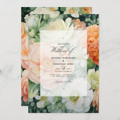 Perzik, witte en groene bloemenbruiloft kaart (Voorkant / Achterkant)