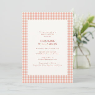 Perzik Witte Gingham Geruit Herfst Baby Shower Kaart
