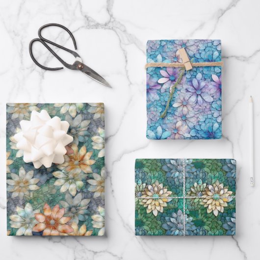 Perzik Witte Groene Bloemen Inpakpapier Vel (Voorkant)